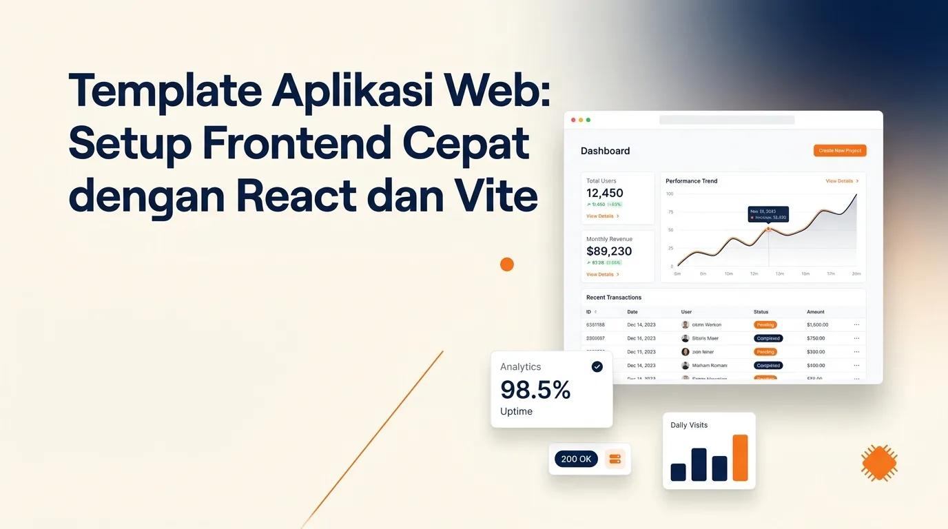 Cover Template Aplikasi Web menampilkan mockup browser dengan antarmuka bersih dan elemen analitik