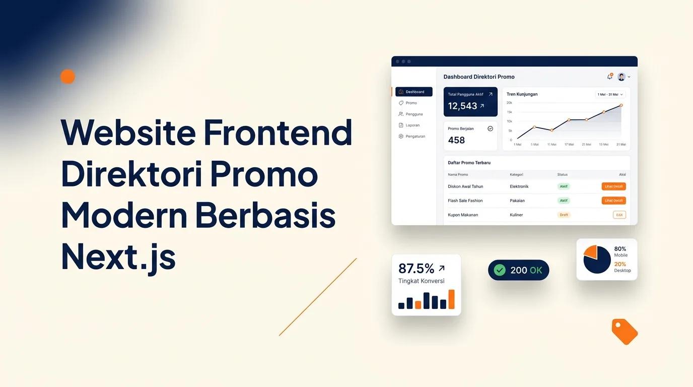 Cover Website Frontend Direktori Promo menampilkan mockup browser dengan antarmuka katalog penawaran modern