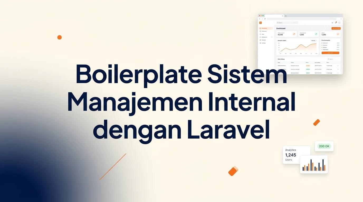 Cover Boilerplate Sistem Manajemen Internal menampilkan mockup dashboard analitik dan elemen antarmuka web modern