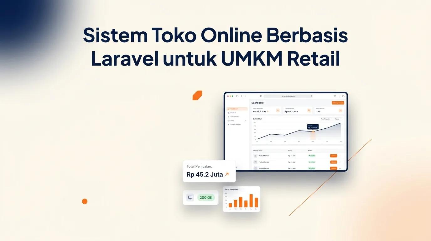 Cover Sistem Toko Online menampilkan mockup dashboard manajemen pesanan dan etalase produk e-commerce