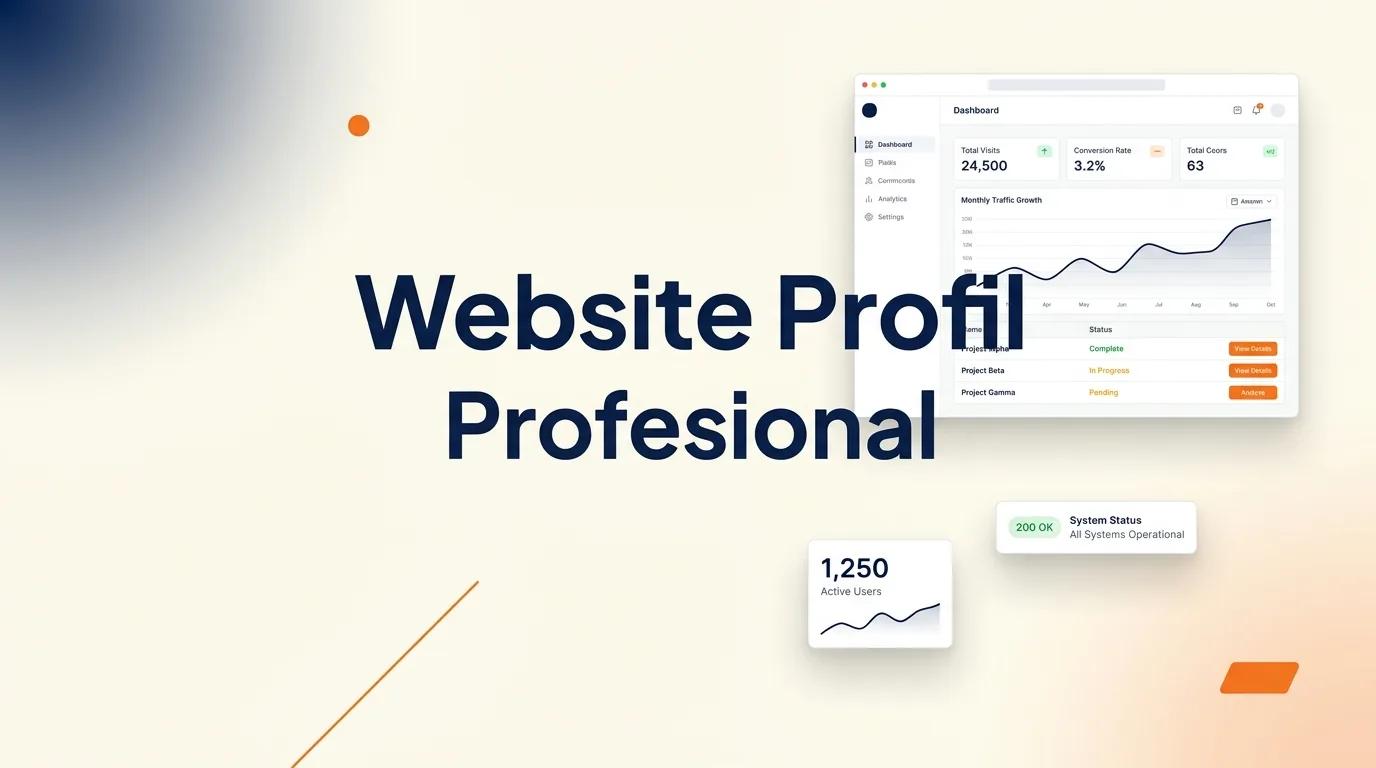 Cover Website Profil Profesional menampilkan mockup jendela peramban dengan antarmuka bersih dan elemen oranye