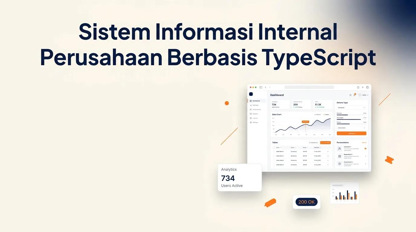 Cover Sistem Informasi Internal menampilkan mockup dashboard analitik modern dengan kartu data dan grafik