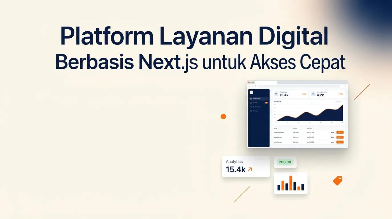 Cover Platform Layanan Digital menampilkan mockup browser dengan antarmuka web modern dan kartu analitik
