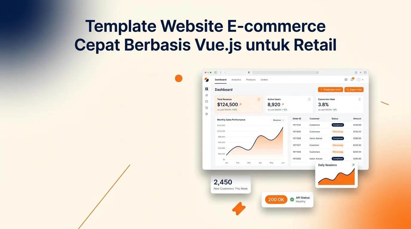 Cover Template Website E-commerce menampilkan mockup browser dengan antarmuka toko digital yang bersih dan modern