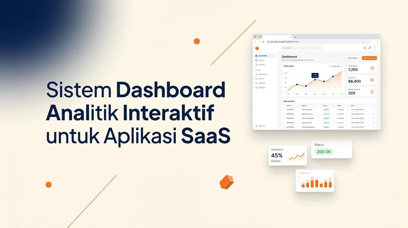 Cover Sistem Dashboard Analitik Interaktif menampilkan mockup browser dengan UI analitik dan grafik data statistik